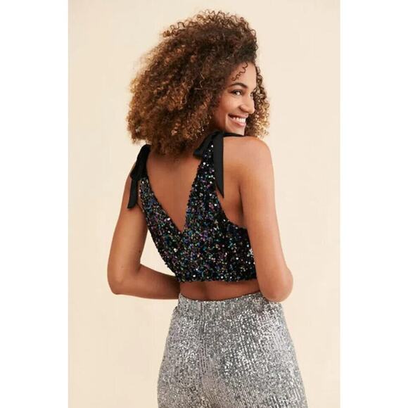 NEW Free People Intimately Big Night Sequin Crop Top BLUE Women's Medium - Picture 2 of 7